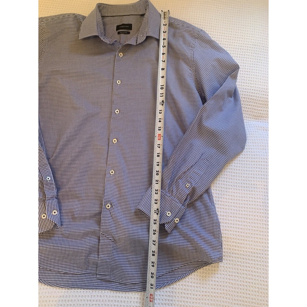 Bugatchi Shirt Men Blue Check 17.5 36-37 Classic Fit Long Sleeve - Picture 6 of 11